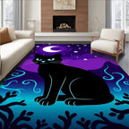 Mystic Black Cat Crescent Moon Night Rug