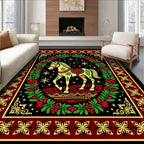 Golden Horse Floral Wreath Festive Rug