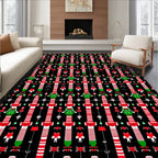 Vertical Red Green Stripes Bow Harlequin Rug