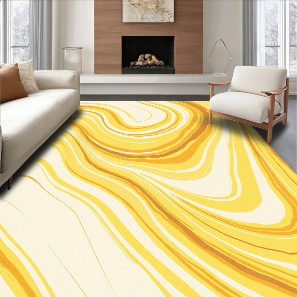 Golden Marbled Swirl Abstract Rug