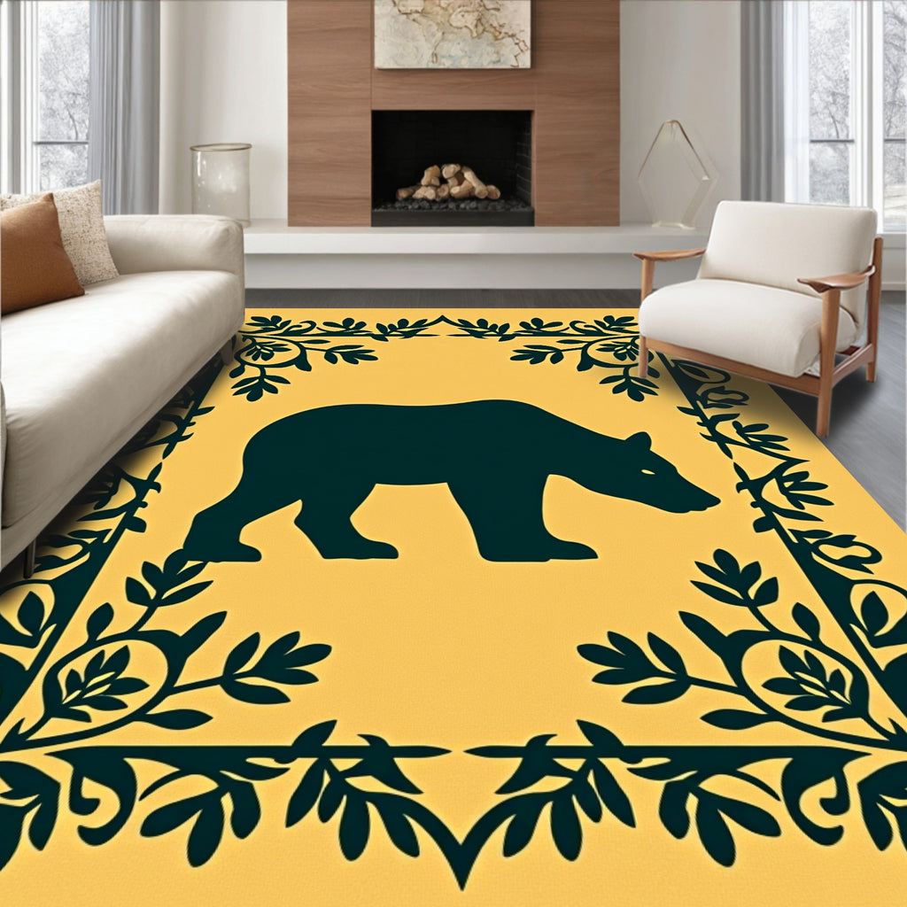 Dark Bear Floral Border Yellow Rug