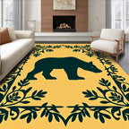 Dark Bear Floral Border Yellow Rug