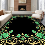 Golden Green Floral Art Nouveau Border Rug