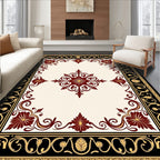 Crimson Floral Black Gold Border Rug