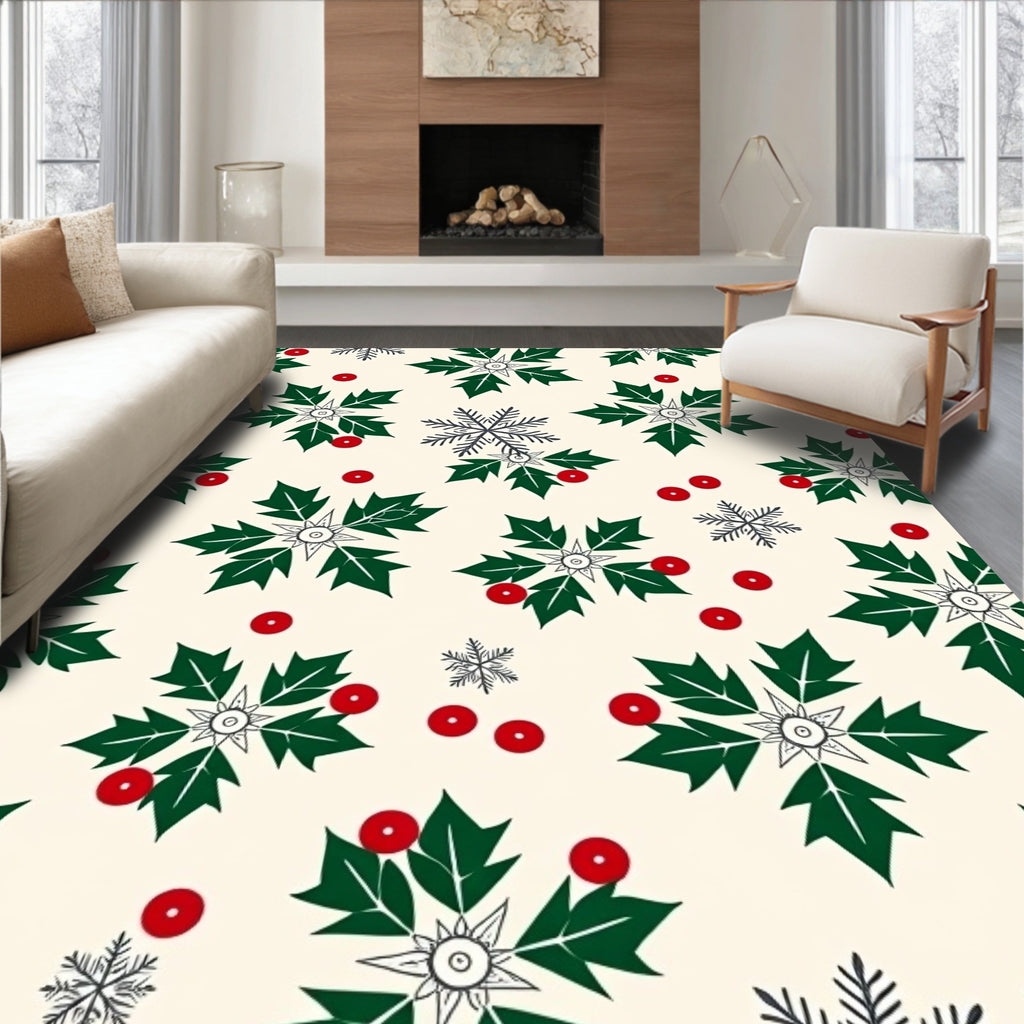 Cream Holly Berry Snowflake Collage Rug