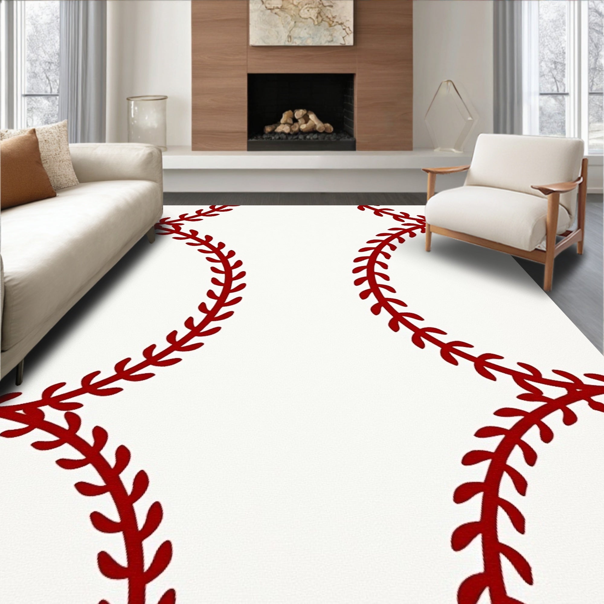 Crimson Baseball Stitchery Loops Rug