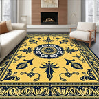 Luminous Yellow Blue Ornamental Medallion Rug