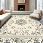 Cream Gray Floral Mandala Frame Rug
