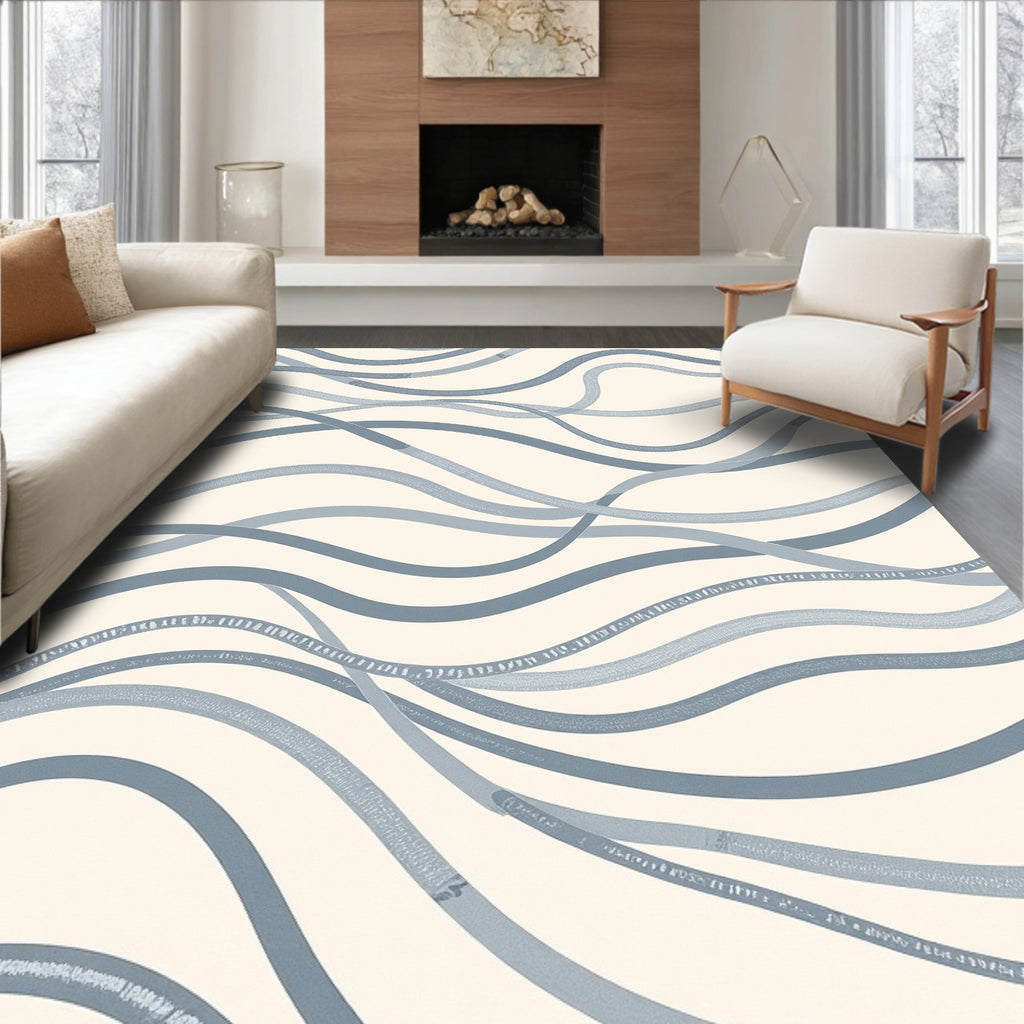 Serene Blue Flowing Waves Rug