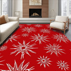 White Starbursts on Red Background Rug