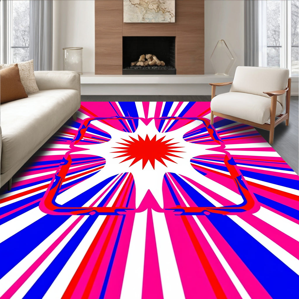 Radiant Geometric Burst Red Blue Rug