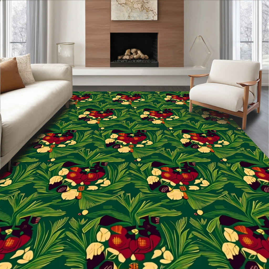 Deep Emerald Lush Floral Garland Rug