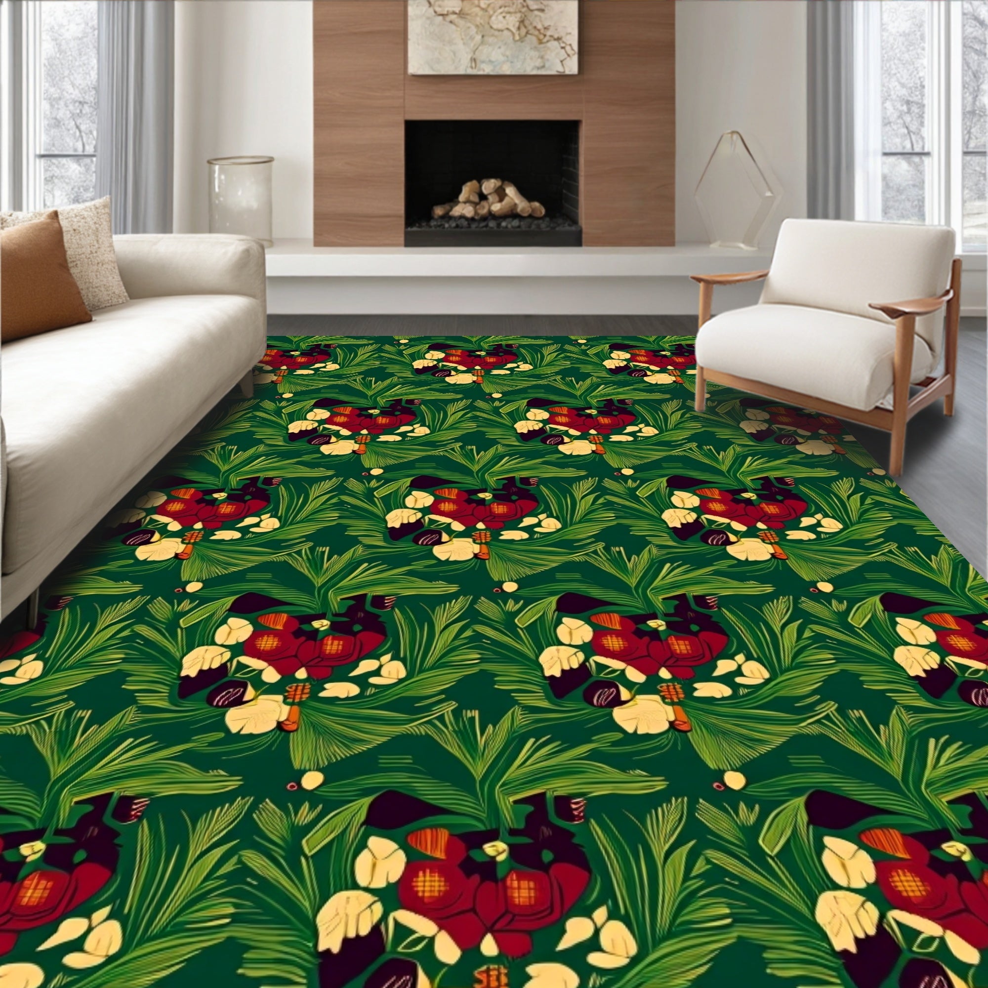 Deep Emerald Lush Floral Garland Rug