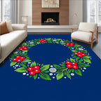 Crimson Berry Green Leaf Wreath Rug