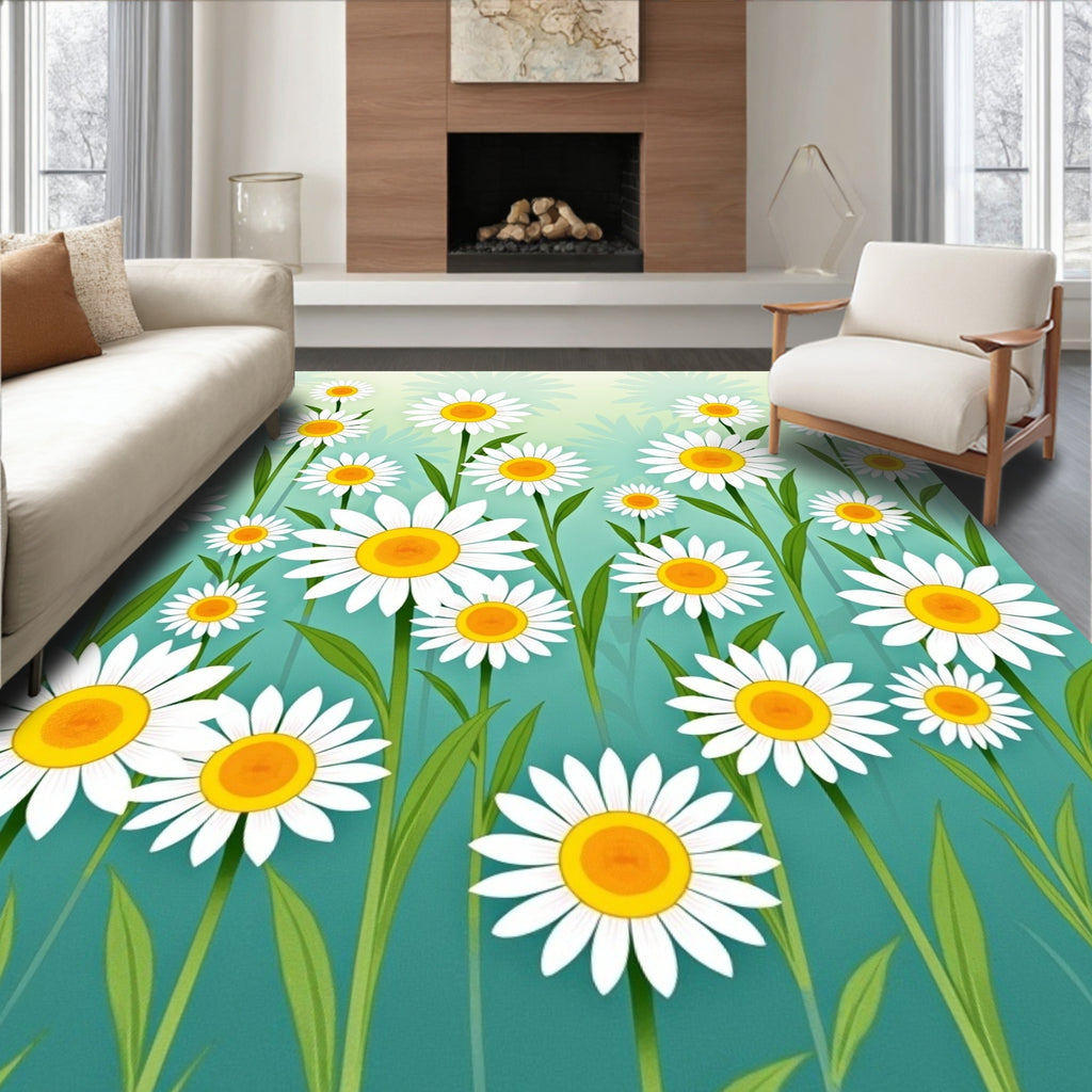 Whimsical White Daisy Garden Rug