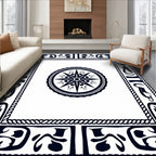 Black And White Compass Medallion Frame Rug