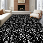 Black White Organic Swirls Rug
