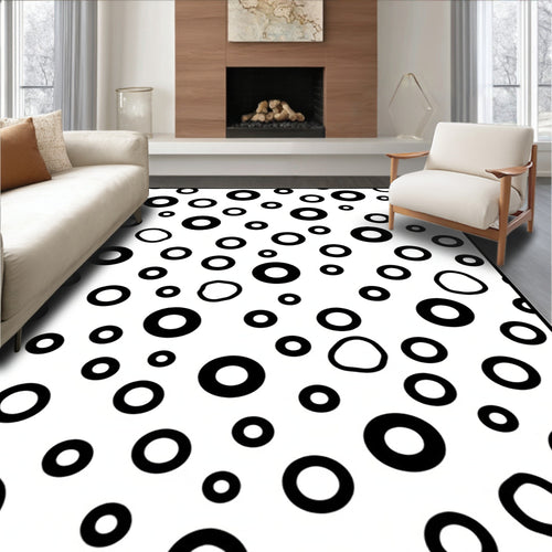 Black and White Scattered Rings Rug