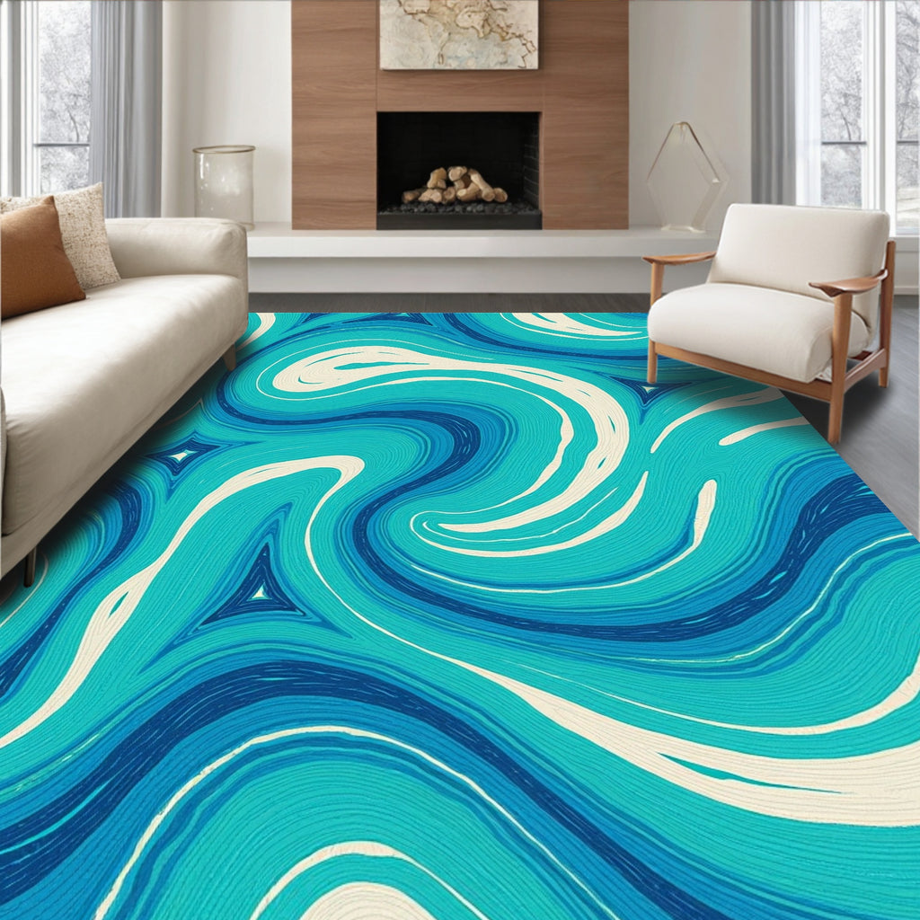 Abstract Aqua Swirls Rug