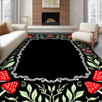Whimsical Red Mushroom Foliage Border Rug