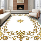 Golden Floral Scrollwork Medallion Border Rug