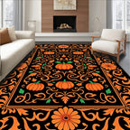 Orange Pumpkin Floral Scrollwork Rectangle Rug