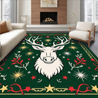 Festive Deer Red Floral Starburst Rug