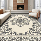 Ornate Beige Floral Centerpiece Border Rug