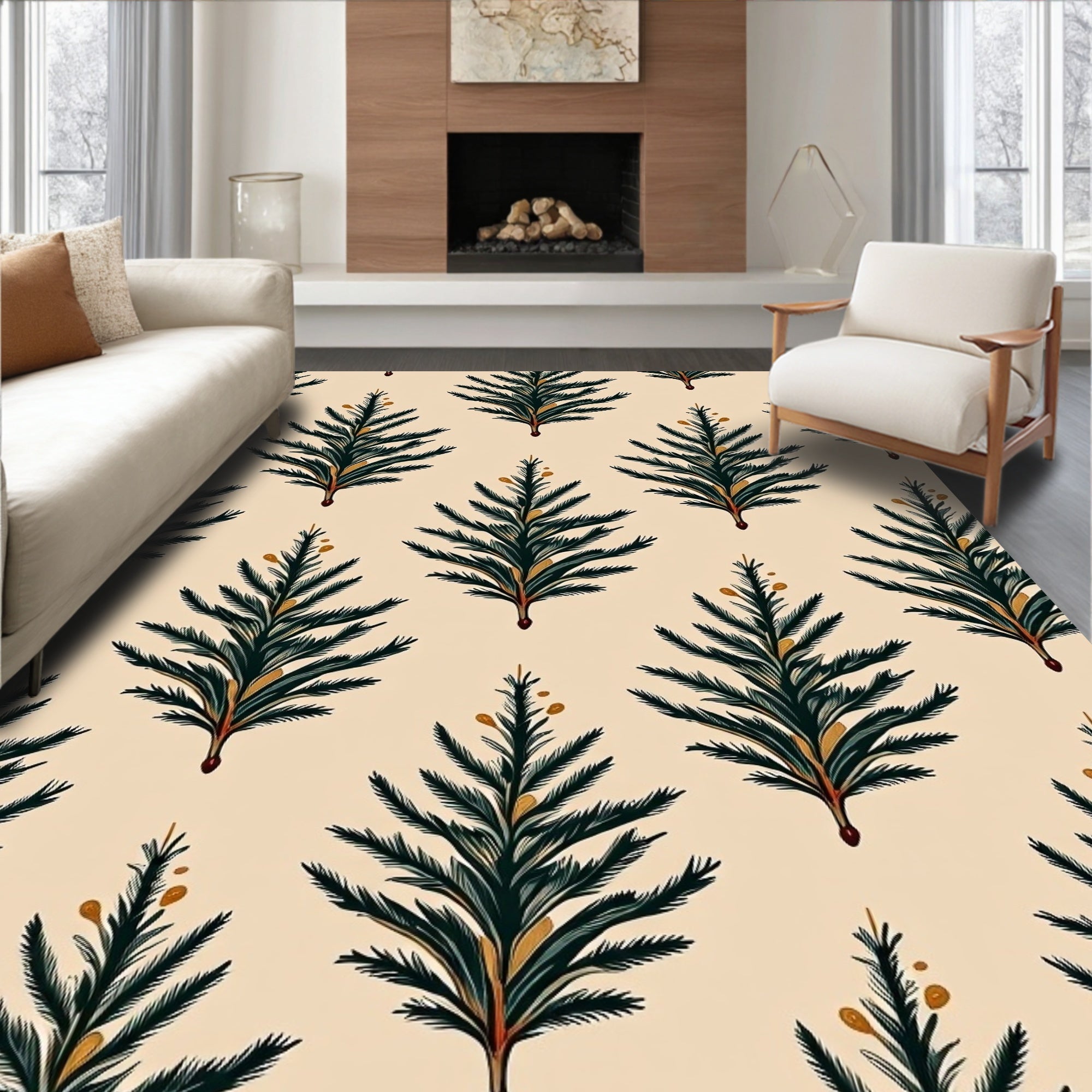 Forest Green Fir Branch Repeat Rug