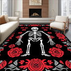 Skeleton Red Rose Border Art Rug