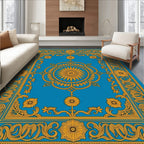 Golden Floral Sun Medallion Blue Rug