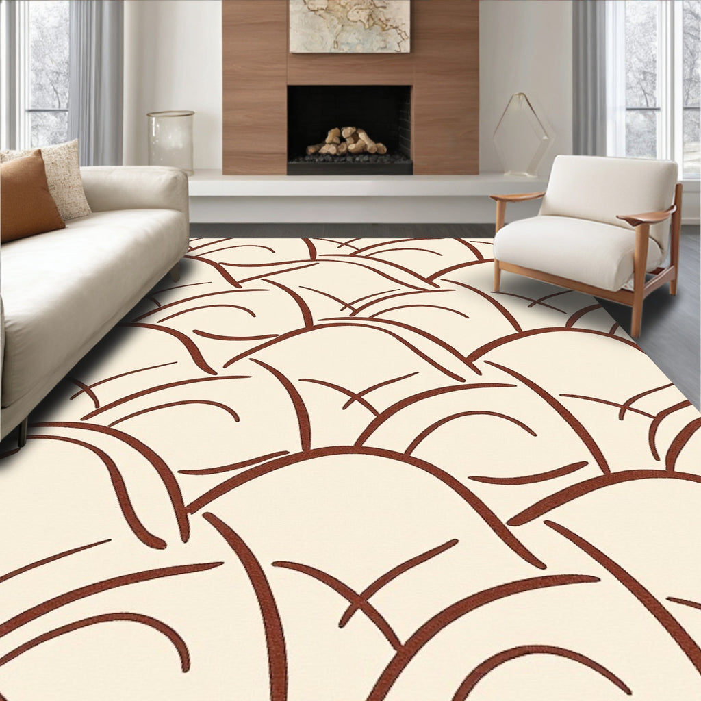 Cream Brown Abstract Landscape Rug