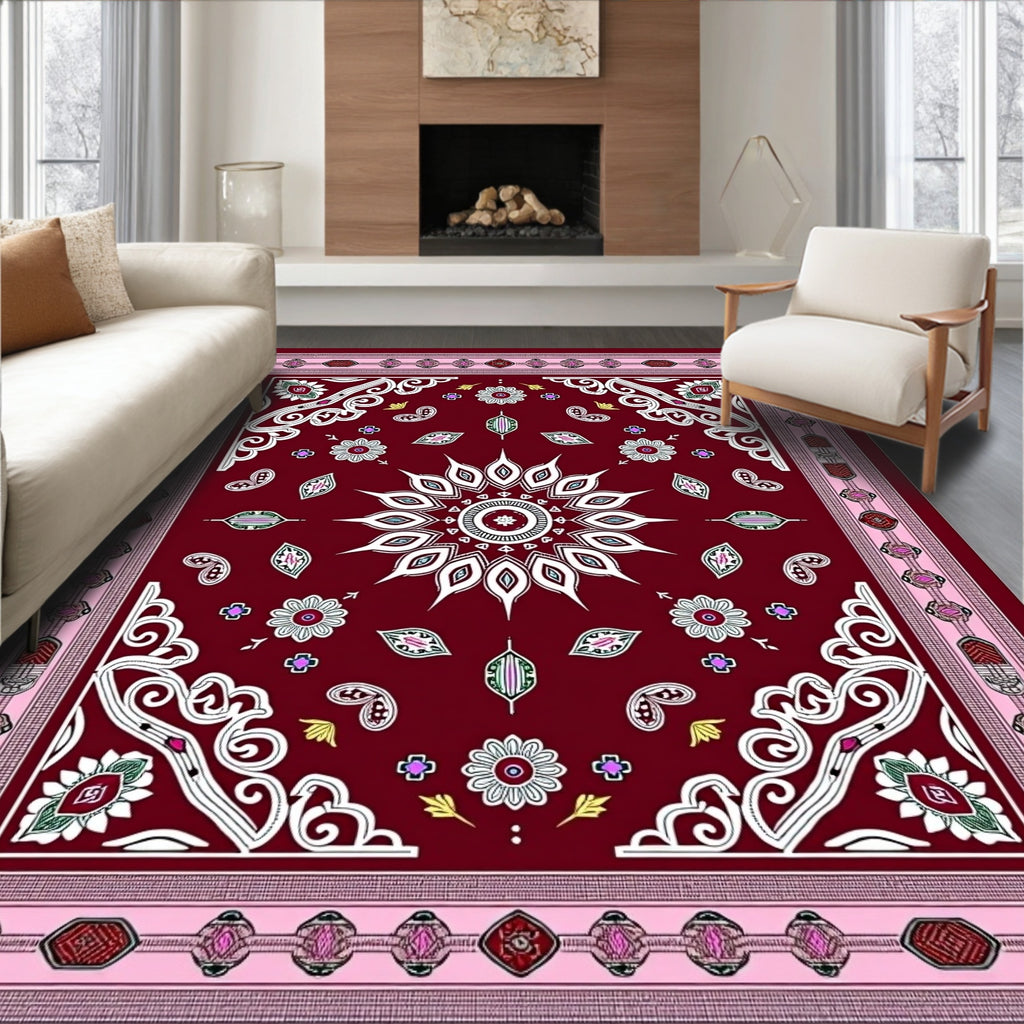 Crimson White Floral Paisley Medallion Rug