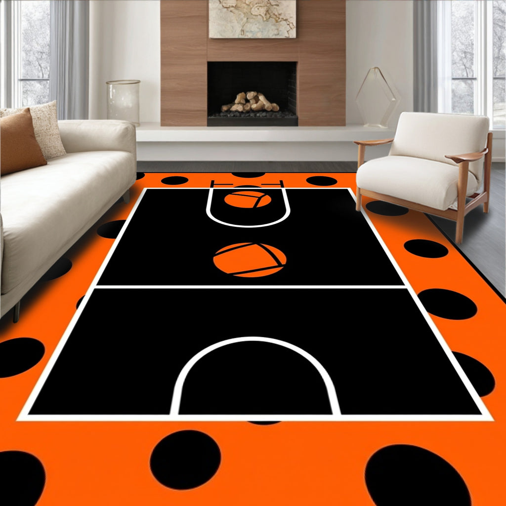 Orange Black Polka Dot Court Rug