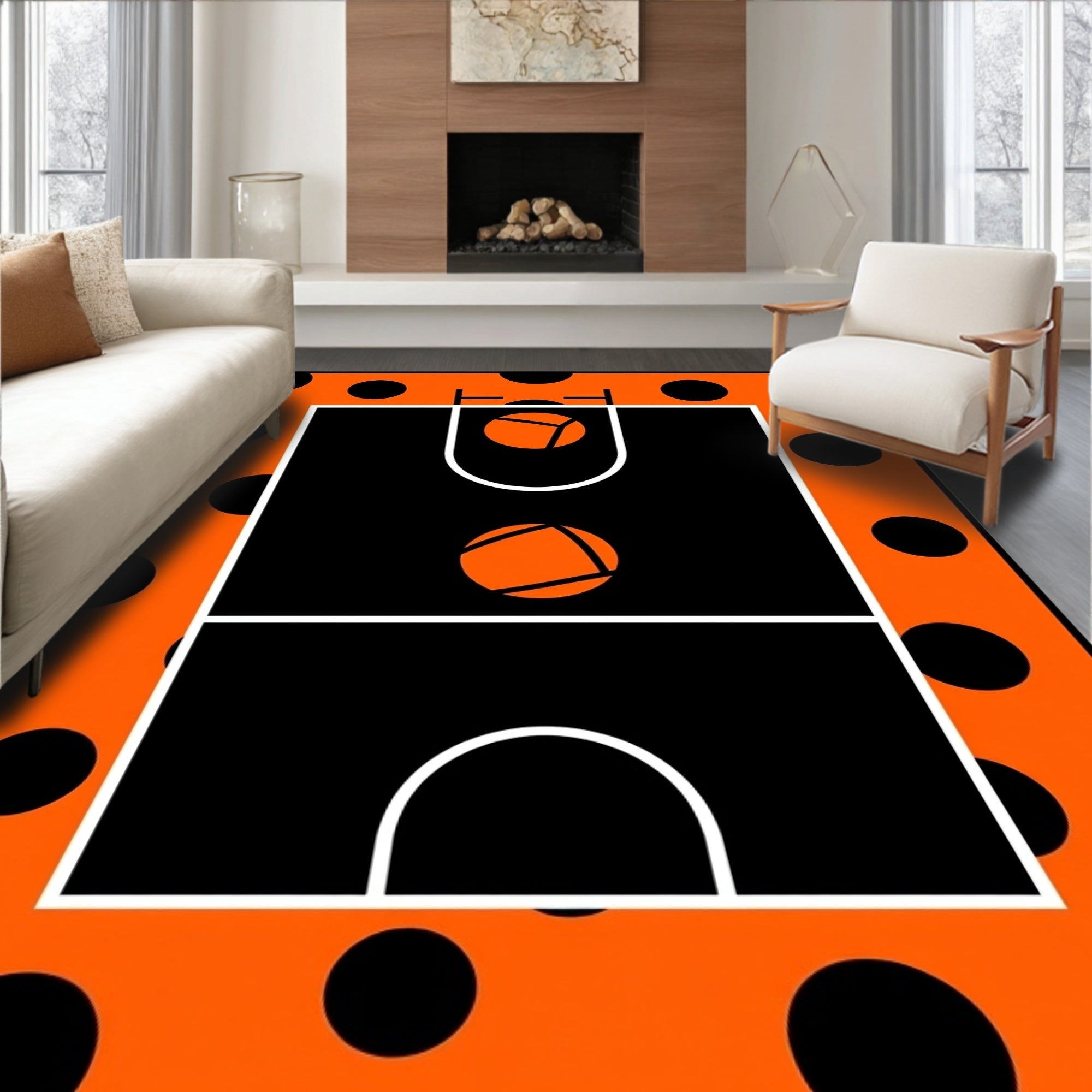 Orange Black Polka Dot Court Rug