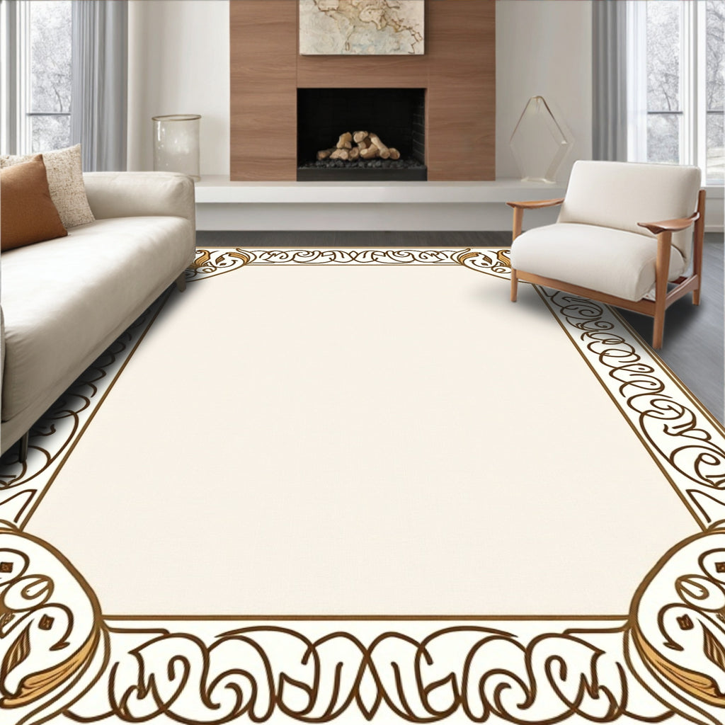 Ornate Gold Leaf Floral Border Rug