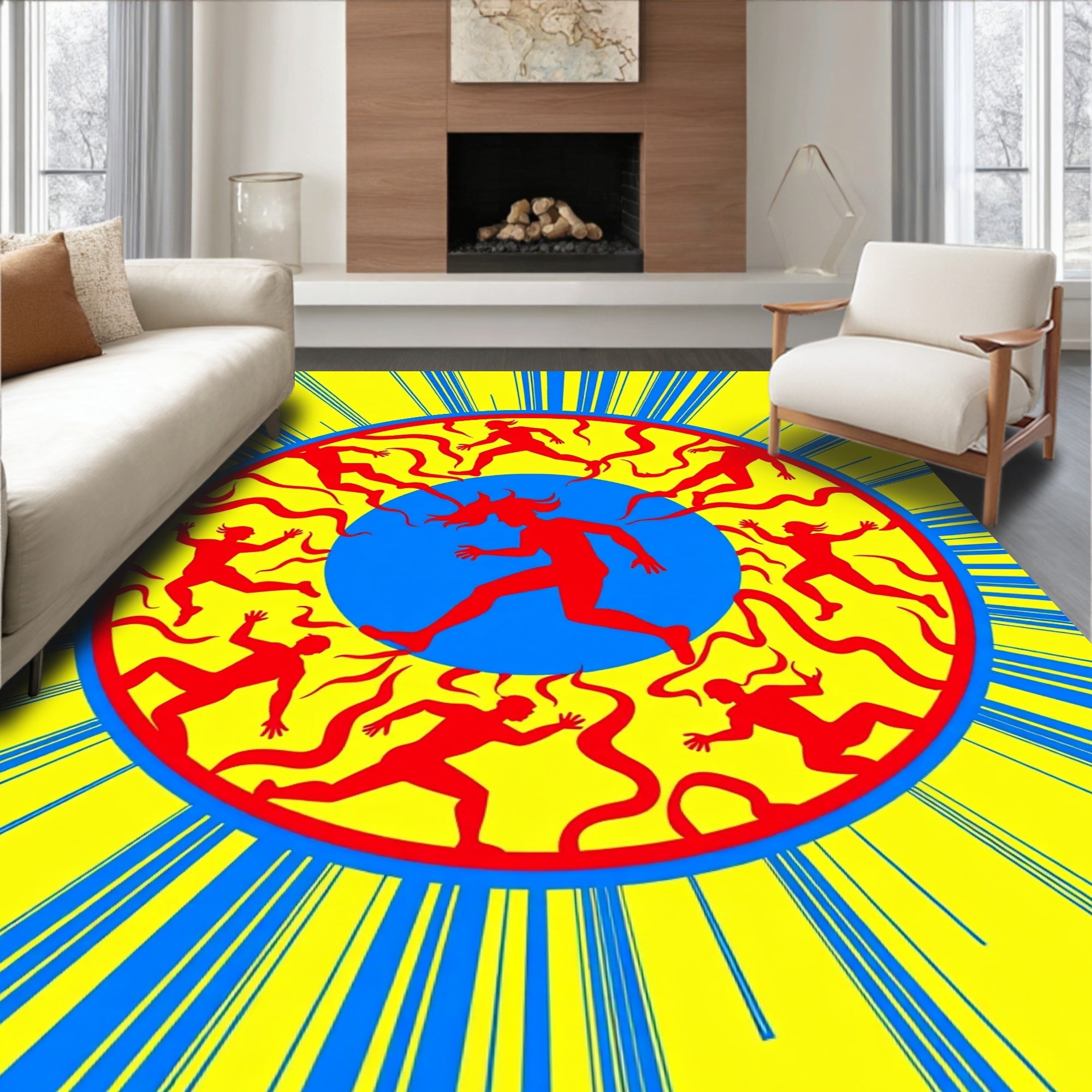 Crimson Runners in Blue Sunburst Rug