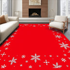 Crimson And White Snowflake Dance Rug