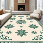 Elegant Emerald Floral Border Rug