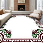 Maroon Dark Green Floral Art Deco Rug