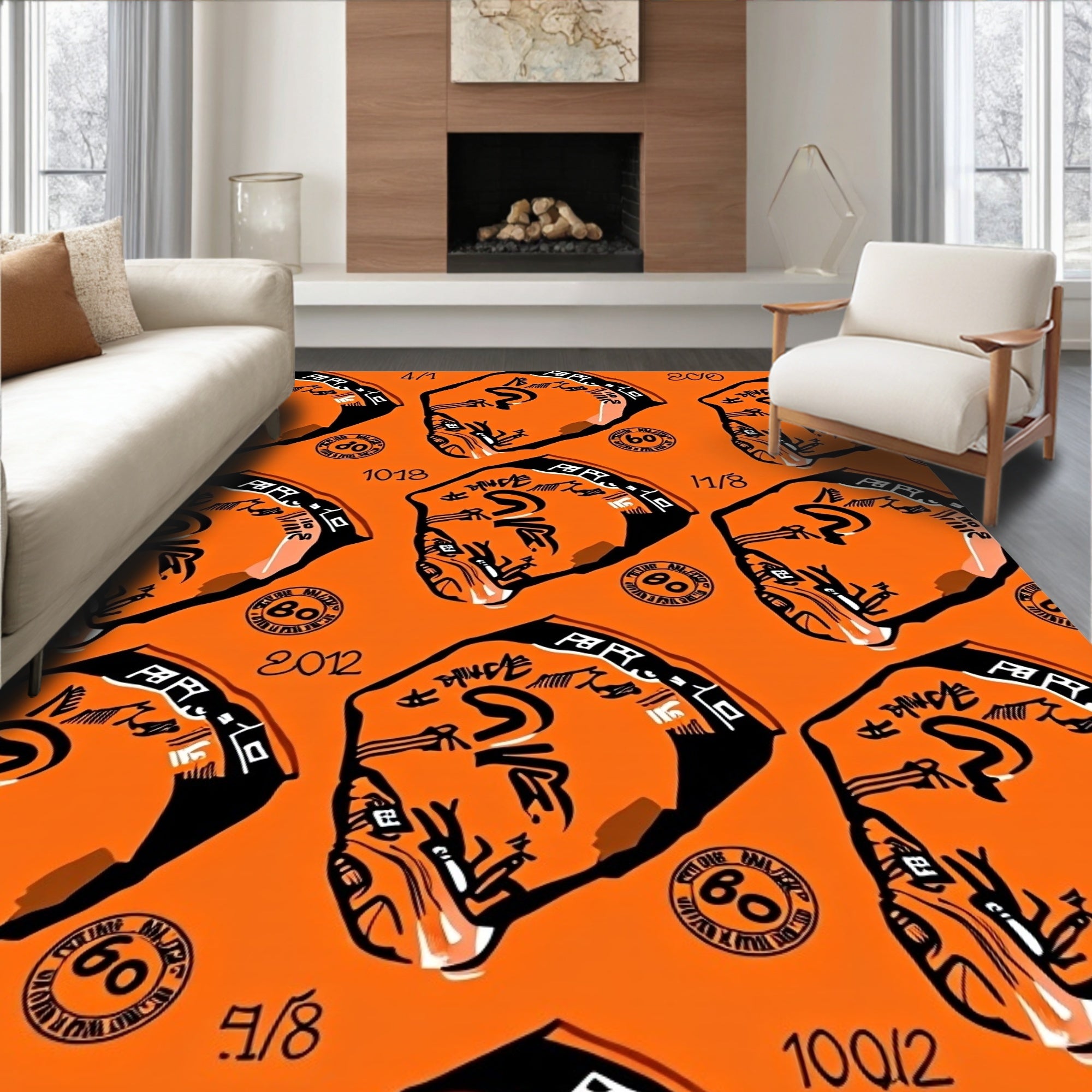 Bold Orange Graphic Face Repetition Rug