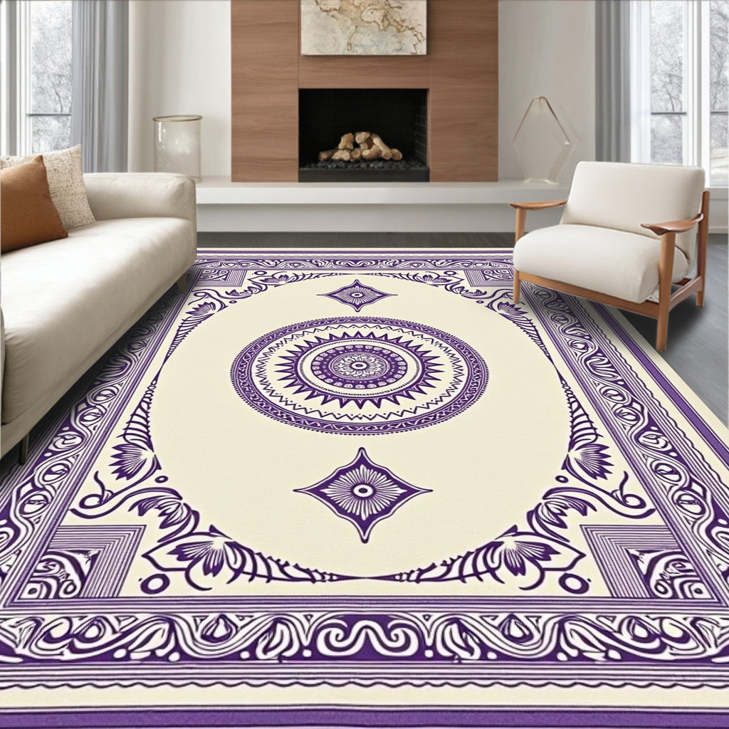 Ornate Purple Medallion Centerpiece Rug