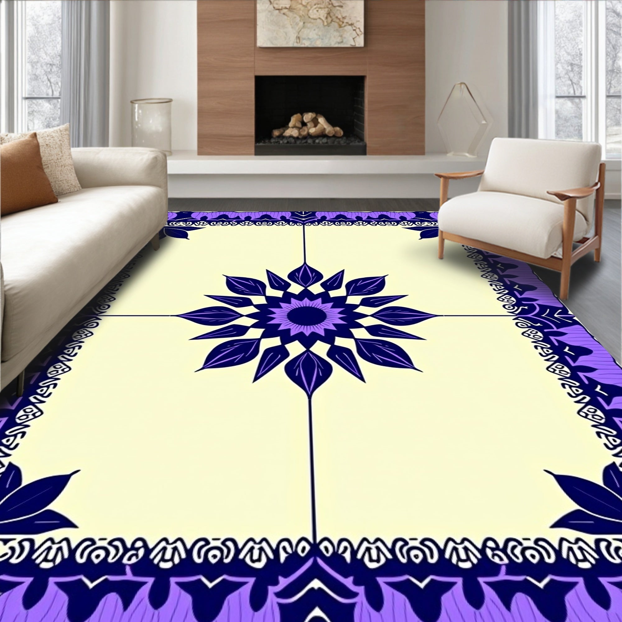 Amethyst Floral Mandala Frame Rug