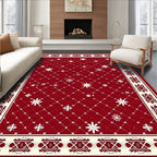 Crimson Snowflakes Lattice Border Rug