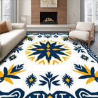 Navy Yellow Starburst Frame Rug