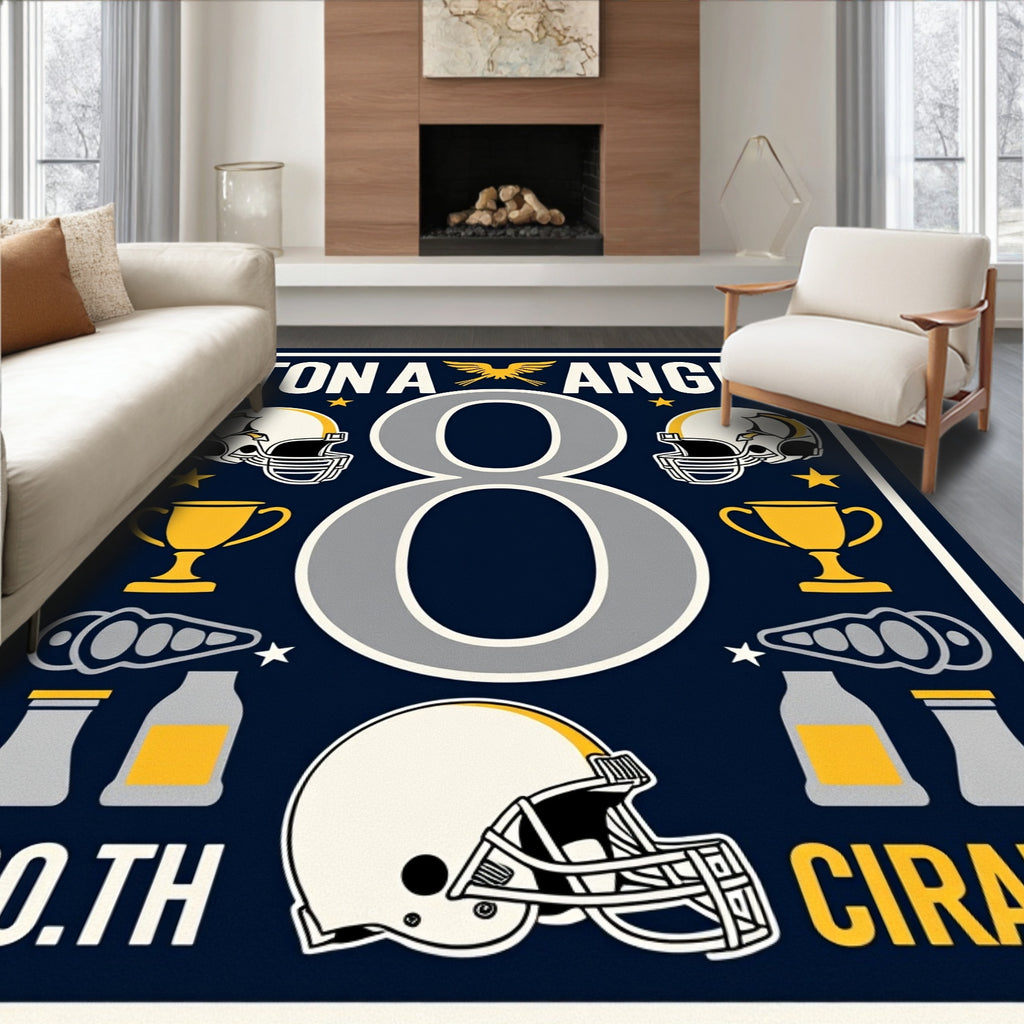 Navy Gold Football Helmets Trophy Art Rug