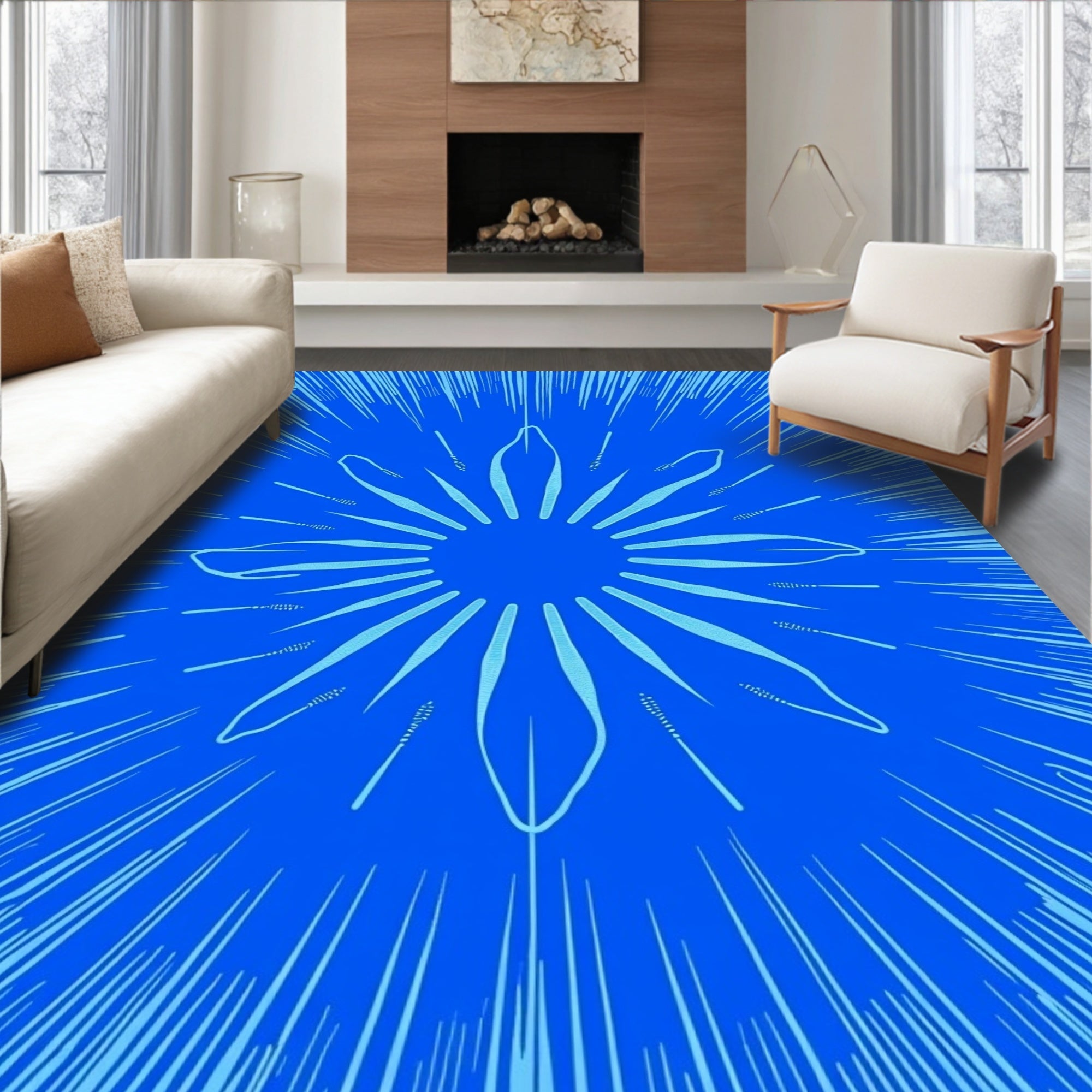 Radiant Blue Starburst Petal Rug