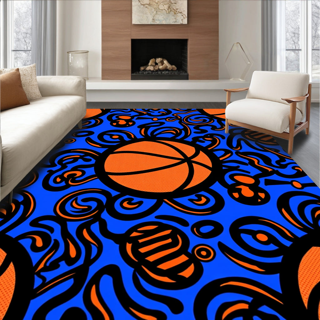 Vibrant Orange Basketball Swirls Rug