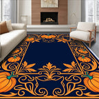 Orange Pumpkin Black Cat Border Rug