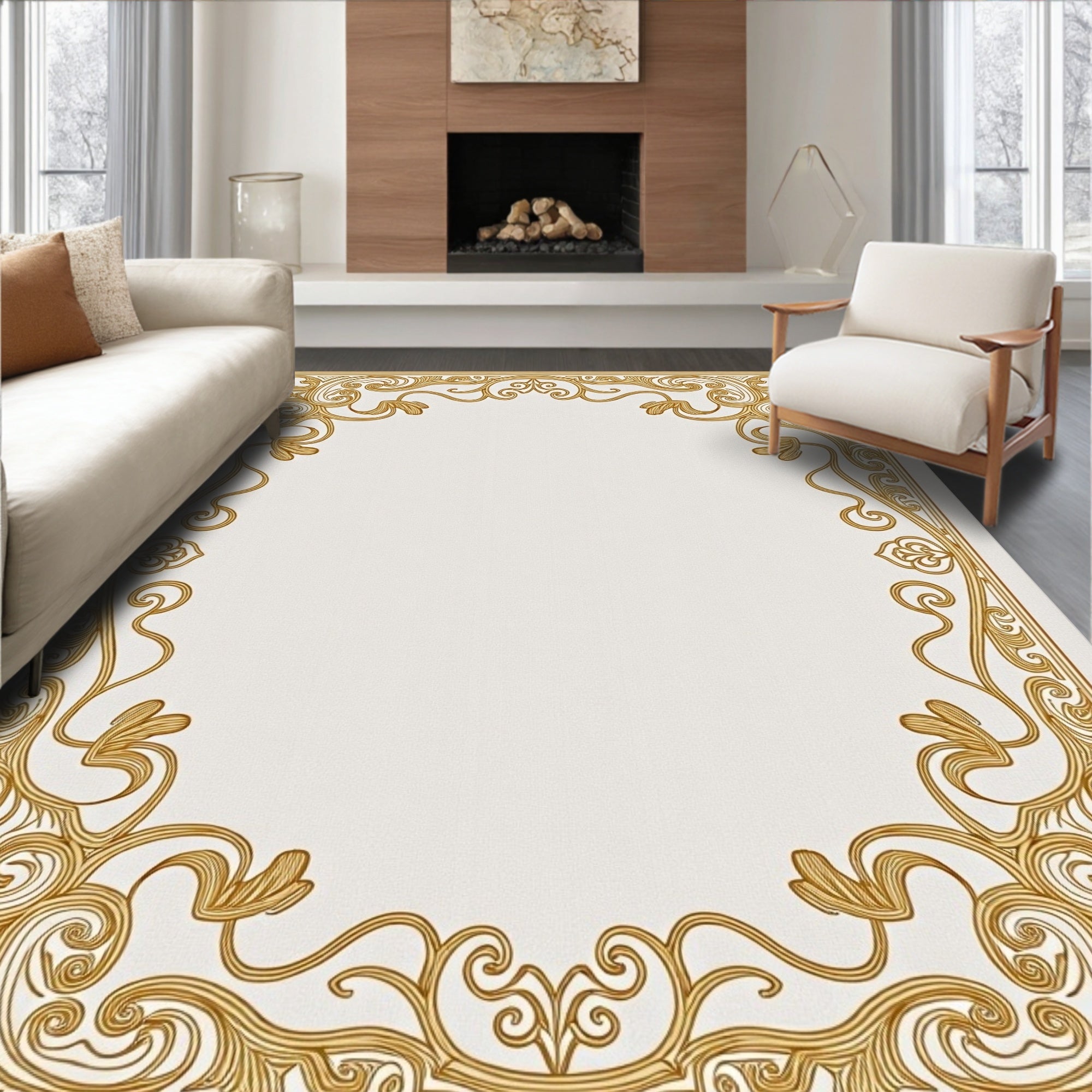 Ornate Golden Vine Border Rug